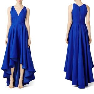 Royal Blue High Low A-Line Gown with V-Neck for Wedding Guest